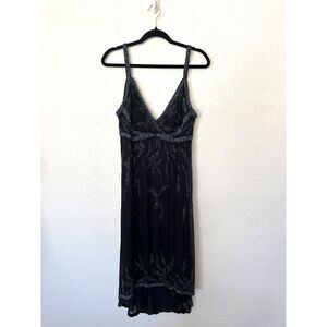 Vintage 90s Stenay Silk Beaded Black Cocktail Dress